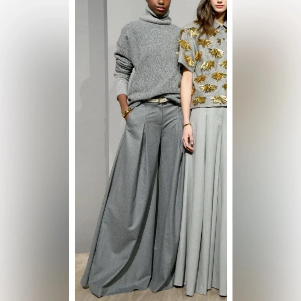 J.Crew Collection 100% Wool Wide Leg Palazzo Pants Gray Grey Size 2 EUC